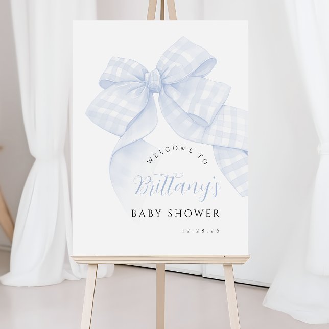 Gingham Blue Bow Baby Shower Welcome Sign (Creator Uploaded)