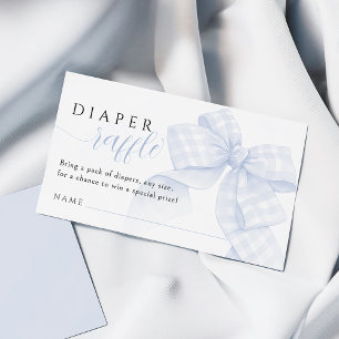 Gingham Blue Bow Diaper Raffle Card