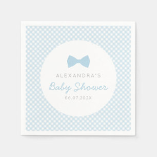 Gingham blue bow tie baby shower napkins