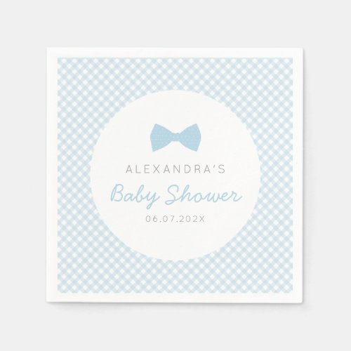 Gingham blue bow tie baby shower napkins