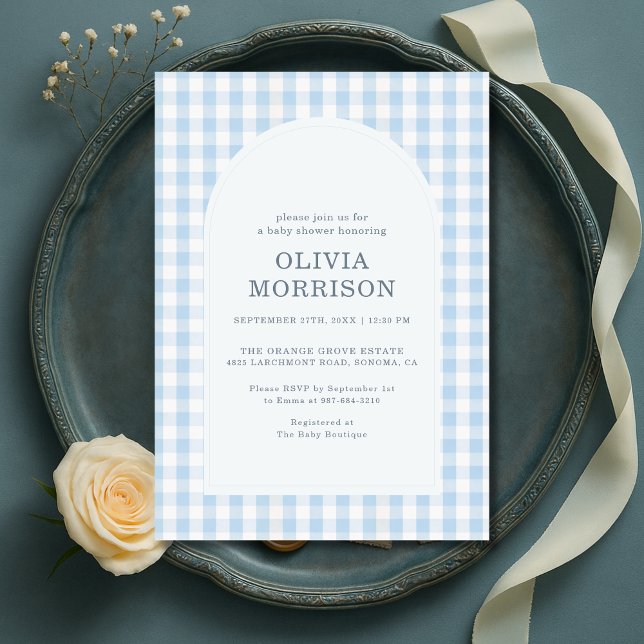 Gingham Blue Boy Baby Shower Invitation (Creator Uploaded)