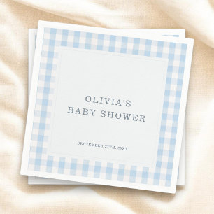 Gingham Blue Boy Baby Shower Party Napkins