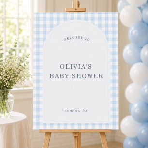 Gingham Blue Boy Baby Shower Welcome Foam Board