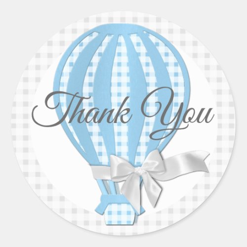 Gingham Blue Hot Air Balloon Classic Round Sticker