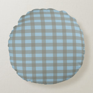 Gingham Blue  Round Pillow