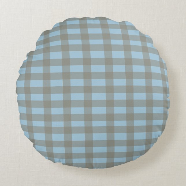 Gingham Blue  Round Pillow (Front)