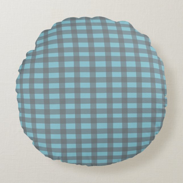 Gingham Blue  Round Pillow (Front)