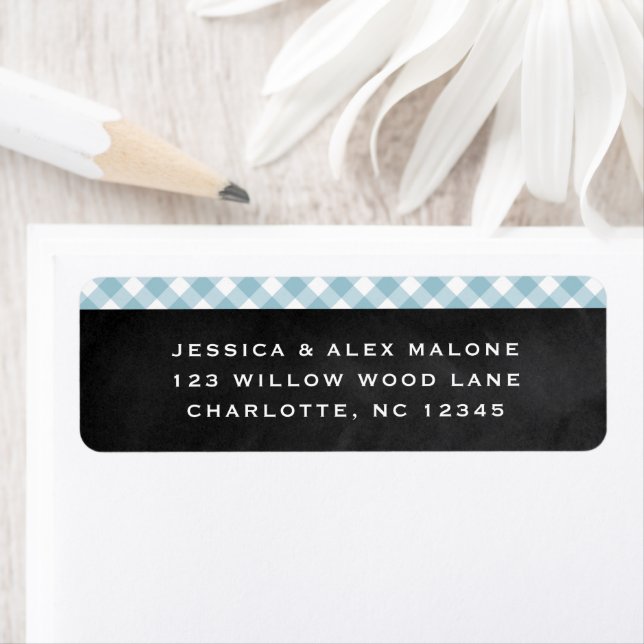 Gingham blue rustic check pattern return address label (Insitu)
