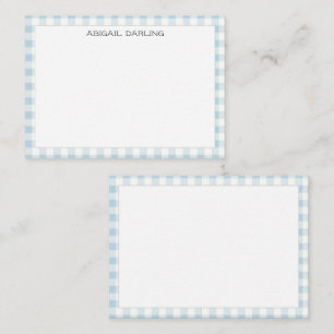 Gingham Blue Simple Modern Thin Border Note Card