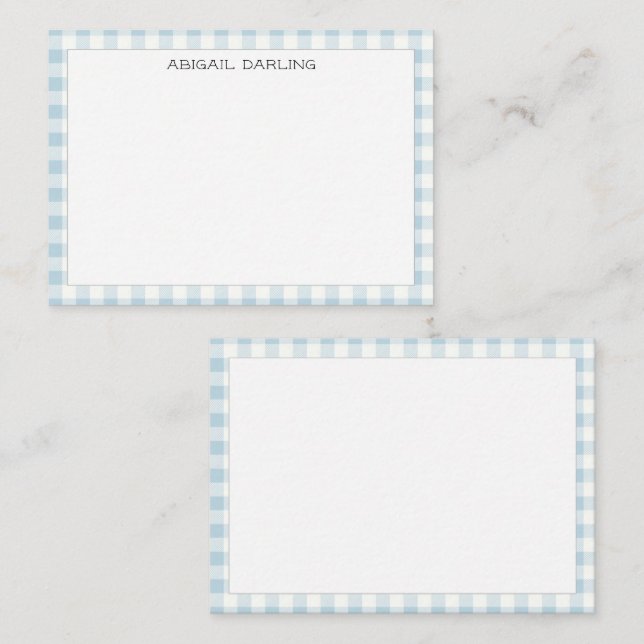 Gingham Blue Simple Modern Thin Border Note Card (Front/Back)