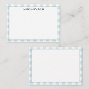 Gingham Blue Simple Modern Thin Border Note Card