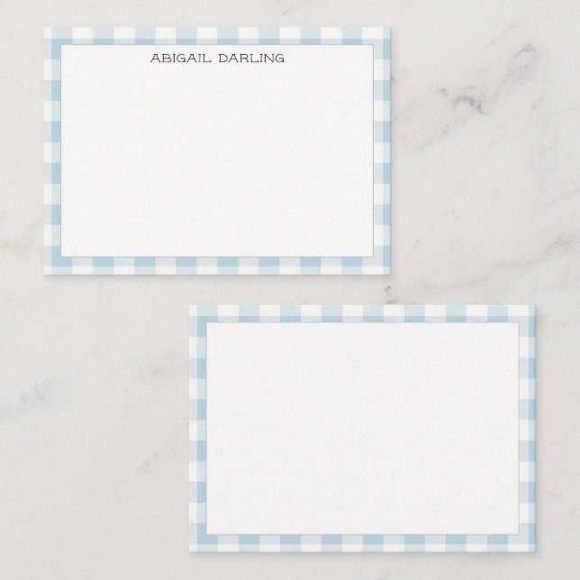Gingham Blue Simple Modern Thin Border Note Card (Front/Back)