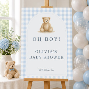 Gingham Blue Teddy Bear Baby Shower Welcome Foam Board