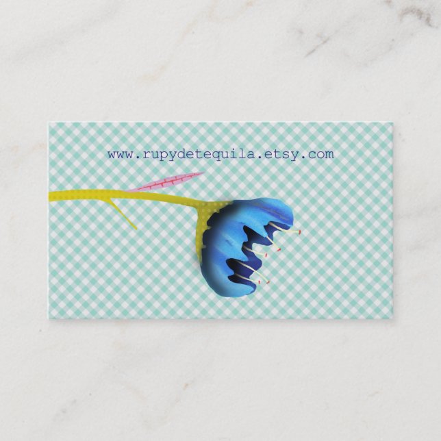 Gingham Blue Wedding Tulip Business Card (Front)