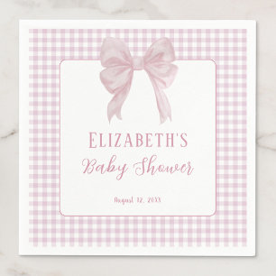 Gingham Blush Pink Bow Baby Shower Napkins