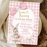 Gingham Blush Pink Floral Bow Bunny Ballerina Invitation<br><div class="desc">Gingham Coquette Blush Pink Floral Bow Bunny Ballerina 3rd Birthday Invitation,  Some Bunny Is Turning Three Kids Birthday Invite,  Editable Easter Theme Girl 3nd Birthday Invite, </div>