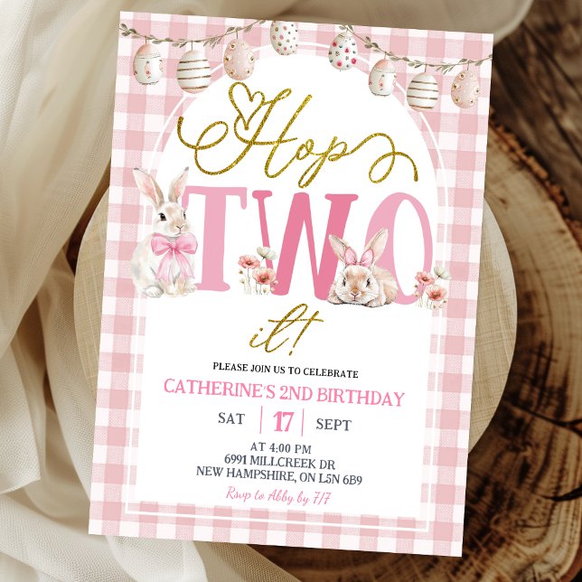 Gingham Boho Floral Hop Two It Birthday Invitation (Creator Uploaded)