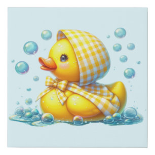 Gingham Bonnet Rubber Duck Faux Canvas Print