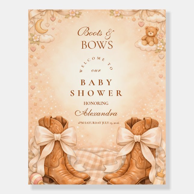 Gingham Boots And Bows Baby Shower Foam Board (Front)