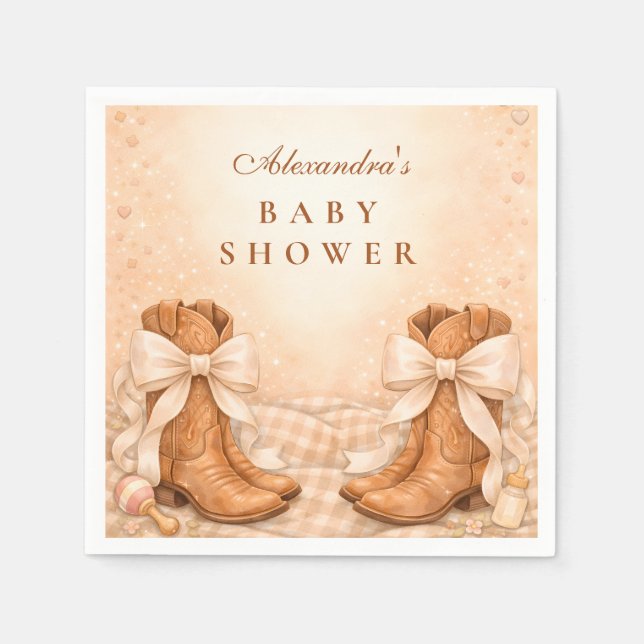 Gingham Boots And Bows Baby Shower Napkins (Front)