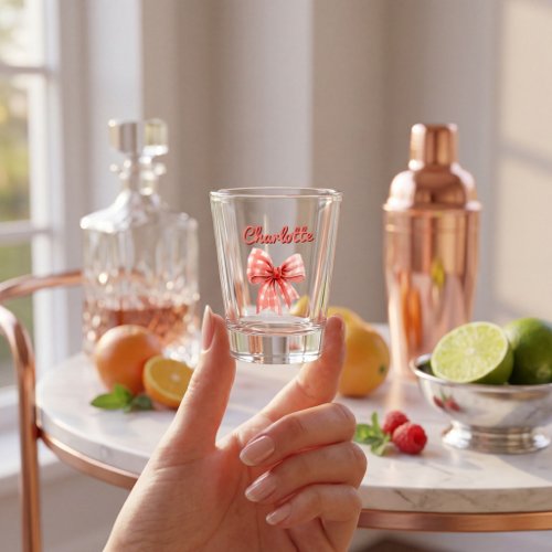 Gingham Bow personalized Script Design Shot Glass