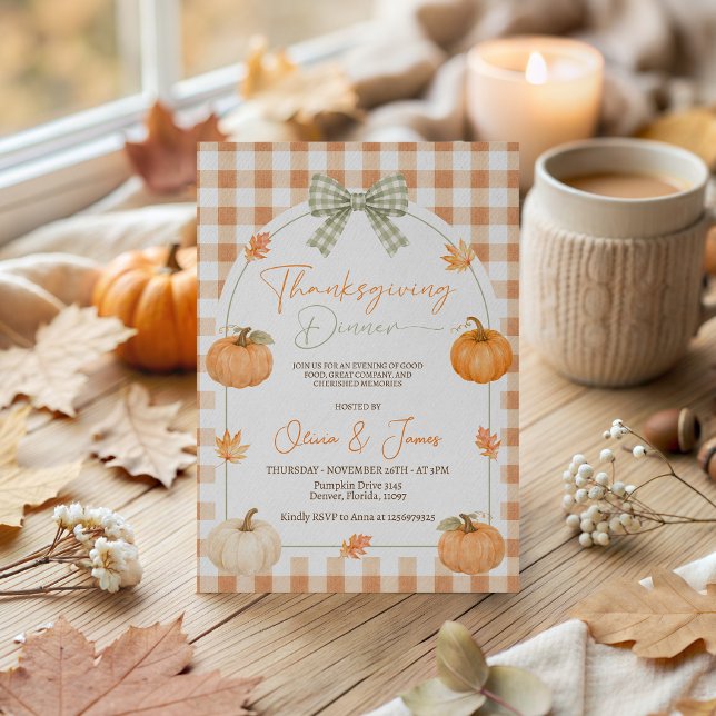 Gingham Bow Pumpkin Thanksgiving Invite (Creator Uploaded)