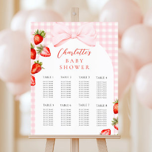 Gingham Bow Strawberry Baby Shower Seating Chart Foam Board