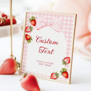 Gingham Bow Strawberry Table Sign