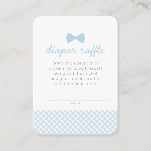 Gingham bow tie baby shower diaper raffle ticket enclosure card (Front)