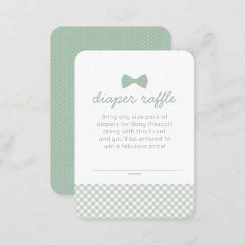 Gingham bow tie baby shower green diaper raffle enclosure card