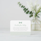 Gingham bow tie green baby shower enclosure card (Standing Front)