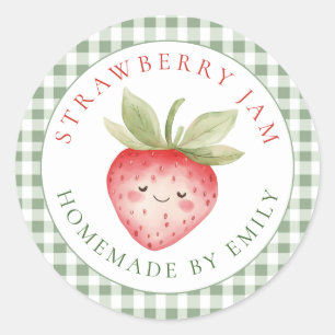 Gingham Bridal Shower Cute Strawberry Jam Favor Classic Round Sticker