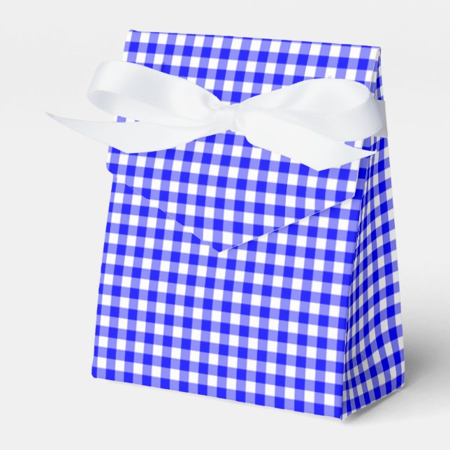 Gingham-Bright Blue-Favor Box, Tent Favor Boxes (Front Side)