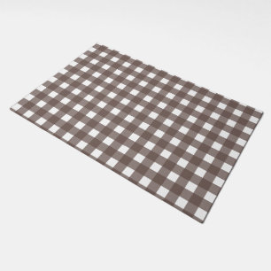 Gingham Brown and White Plaid Doormat