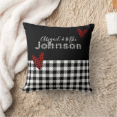 Gingham Buffalo Check Personalized Black Red White Throw Pillow (Blanket)