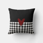 Gingham Buffalo Check Personalized Black Red White Throw Pillow (Back)