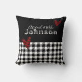 Gingham Buffalo Check Personalized Black Red White Throw Pillow (Front)