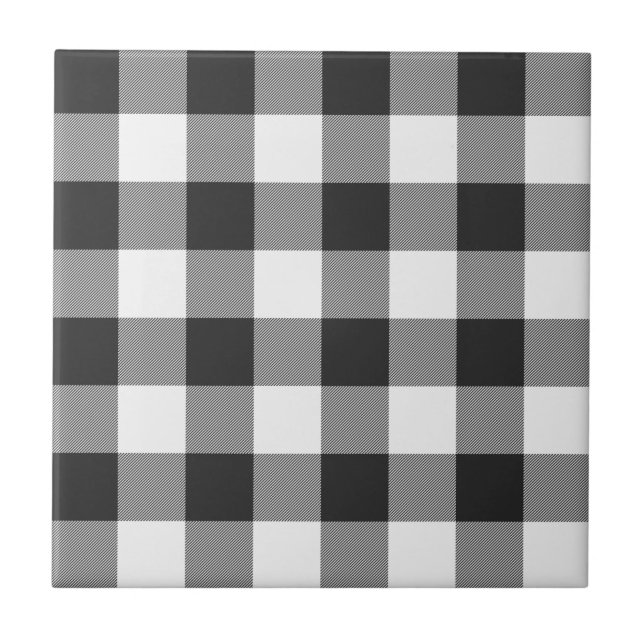 Gingham Buffalo Plaid White Tartan Plaid Pattern Ceramic Tile (Front)