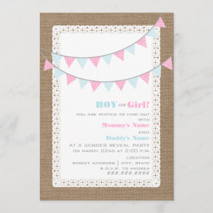 Gingham Bunting Gender Reveal Party Invitation