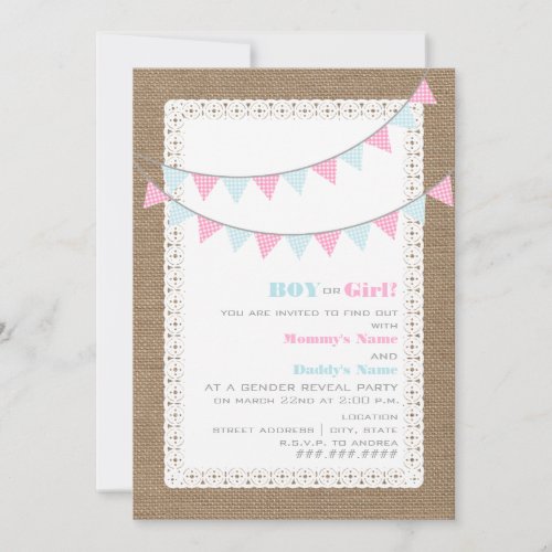 Gingham Bunting Gender Reveal Party Invitation