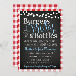 Gingham Burgers Bottles, Baby Shower Invitation
