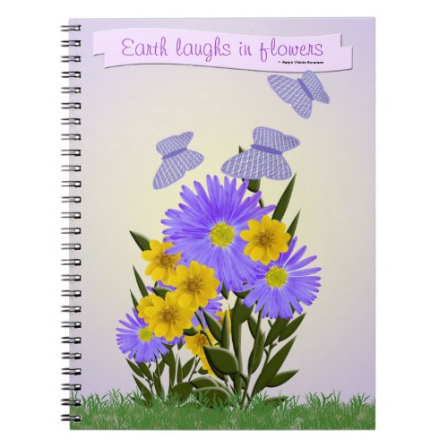 Gingham Butterflies and Wildflowers Personalized Notebook