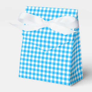 Gingham-Caribbean Blue-Favor Box, Tent Favor Boxes