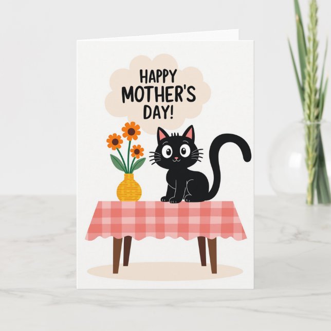 Gingham Cat Flowers Message Card (Front)