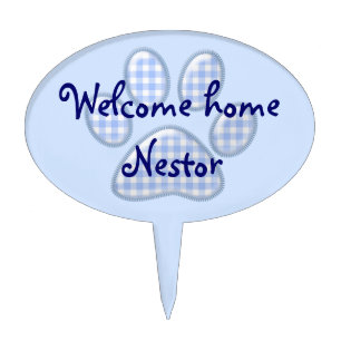 gingham cat paw - blue cake topper