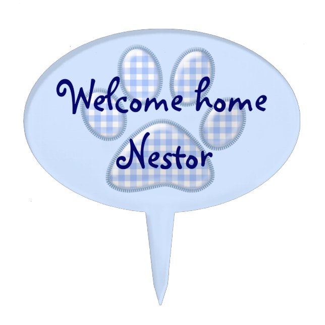 gingham cat paw - blue cake topper (Front)