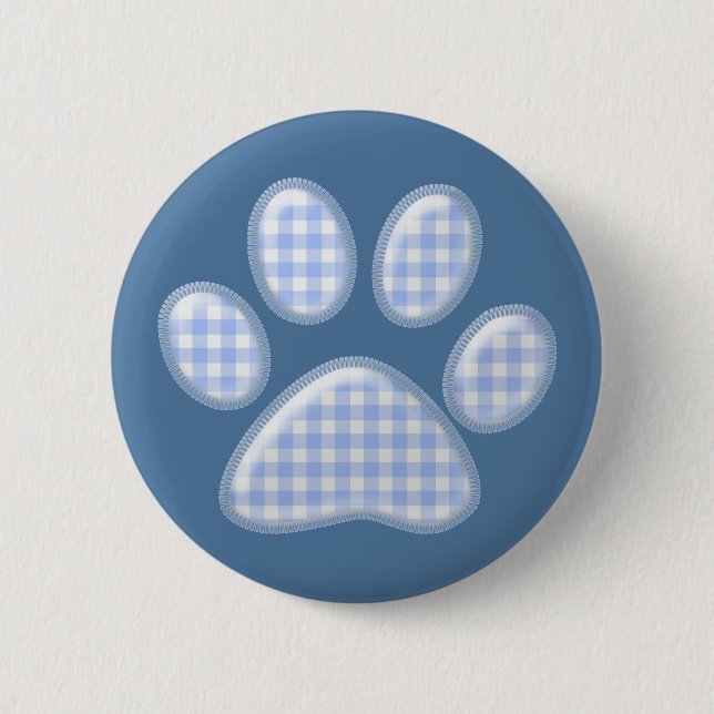 gingham cat paw - blue pinback button (Front)