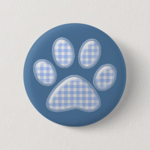 gingham cat paw - blue pinback button