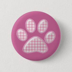 gingham cat paw - pink pinback button
