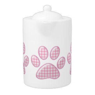 gingham cat paw - pink teapot